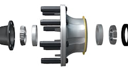 Fig. 1: A typical wheel end system consists of a seal, an inboard and outboard tapered bearing, and a hubcap, as well as a spindle nut and wheel nuts. Some wheel end systems may also contain a spacer that is meant to provide preset torqueing. Each component plays a vital role in protecting the wheel end as well as the operator. Fig. 1: A typical wheel end system consists of a seal, an inboard and outboard tapered bearing, and a hubcap, as well as a spindle nut and wheel nuts. Some wheel end systems may also contain a spacer that is meant to provide preset torqueing. Each component plays a vital role in protecting the wheel end as well as the operator.