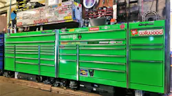 Two matching Snap-on KRL Master Series toolboxes take up 12' of wall space in this tech's shop.