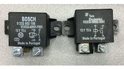 The above relays appear to be the same, but they are not. These relays will fit in both applications and will operate the circuit in the same way. The difference is one of the relays has a diode for voltage spike suppression and the other does not. It is very easy for a technician to install the incorrect relay during a repair or in troubleshooting.
