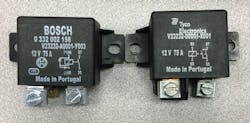 The above relays appear to be the same, but they are not. These relays will fit in both applications and will operate the circuit in the same way. The difference is one of the relays has a diode for voltage spike suppression and the other does not. It is very easy for a technician to install the incorrect relay during a repair or in troubleshooting. The above relays appear to be the same, but they are not. These relays will fit in both applications and will operate the circuit in the same way. The difference is one of the relays has a diode for voltage spike suppression and the other does not. It is very easy for a technician to install the incorrect relay during a repair or in troubleshooting.