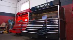 Two almost identical Cornwell tool boxes, even down to the tools inside, take up 14 feet of wall space at On the Shop Auto in Alsip, Illinois.