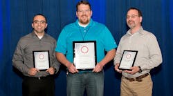 Rick Davis (center), Lead Technician with Hogan Truck Leasing, Inc., a NationaLease Member, was named Top Tech at NationaLease’s 8th Annual Tech Challenge held in May during the organization’s annual Maintenance Managers Meeting in Charlotte, NC. First Runner-up was Bob Mrzyglod (right), Aim NationaLease, and Second Runner-up, John Norwood (left), also from Aim NationaLease. Rick Davis (center), Lead Technician with Hogan Truck Leasing, Inc., a NationaLease Member, was named Top Tech at NationaLease’s 8th Annual Tech Challenge held in May during the organization’s annual Maintenance Managers Meeting in Charlotte, NC. First Runner-up was Bob Mrzyglod (right), Aim NationaLease, and Second Runner-up, John Norwood (left), also from Aim NationaLease.