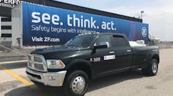 The ZF PowerLine 8-speed automatic transmission was retrofitted to this Dodge Ram 3500 with ballast placed in the truck bed, simulating the weight distribution of a medium duty work truck. The PowerLine automatic transmission has an anticipated launch date of 2020.