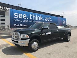 The ZF PowerLine 8-speed automatic transmission was retrofitted to this Dodge Ram 3500 with ballast placed in the truck bed, simulating the weight distribution of a medium duty work truck. The PowerLine automatic transmission has an anticipated launch date of 2020. The ZF PowerLine 8-speed automatic transmission was retrofitted to this Dodge Ram 3500 with ballast placed in the truck bed, simulating the weight distribution of a medium duty work truck. The PowerLine automatic transmission has an anticipated launch date of 2020.