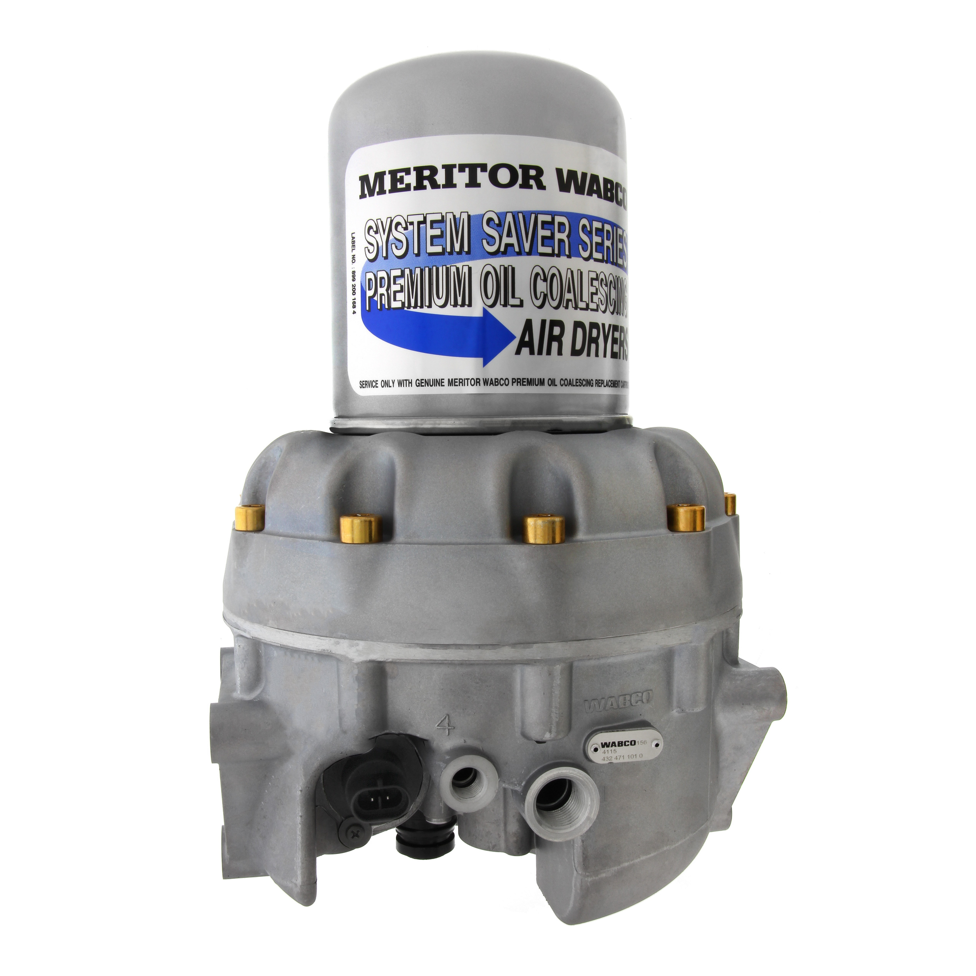 An oil coalescing air filter cartridge, such as the Meritor Wabco System Saver Series oil coalescing air dryer filter cartridge, can help remove 99.9 percent of oil aerosol particles and other contaminants from the air line before they enter vehicle systems.