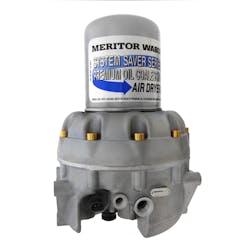 An oil coalescing air filter cartridge, such as the Meritor Wabco System Saver Series oil coalescing air dryer filter cartridge, can help remove 99.9 percent of oil aerosol particles and other contaminants from the air line before they enter vehicle systems. An oil coalescing air filter cartridge, such as the Meritor Wabco System Saver Series oil coalescing air dryer filter cartridge, can help remove 99.9 percent of oil aerosol particles and other contaminants from the air line before they enter vehicle systems.