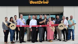 BestDrive San Antonio Operations Manager David Bunker cuts the ribbon. To his left are San Antonio Chamber of Commerce staff members, BestDrive Regional Manager Al Laicer, BestDrive Managing Director Sonny Simpson, and BestDrive National Sales Manager Jeff Wolcott. To his right are BestDrive employees and San Antonio Chamber of Commerce staff members. BestDrive San Antonio Operations Manager David Bunker cuts the ribbon. To his left are San Antonio Chamber of Commerce staff members, BestDrive Regional Manager Al Laicer, BestDrive Managing Director Sonny Simpson, and BestDrive National Sales Manager Jeff Wolcott. To his right are BestDrive employees and San Antonio Chamber of Commerce staff members.