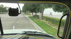 The pre-wiring for Lytx DriveCam hardware is illustrated here, with the yellow markings, indicating where the pre-wiring is located within the vehicle cab.