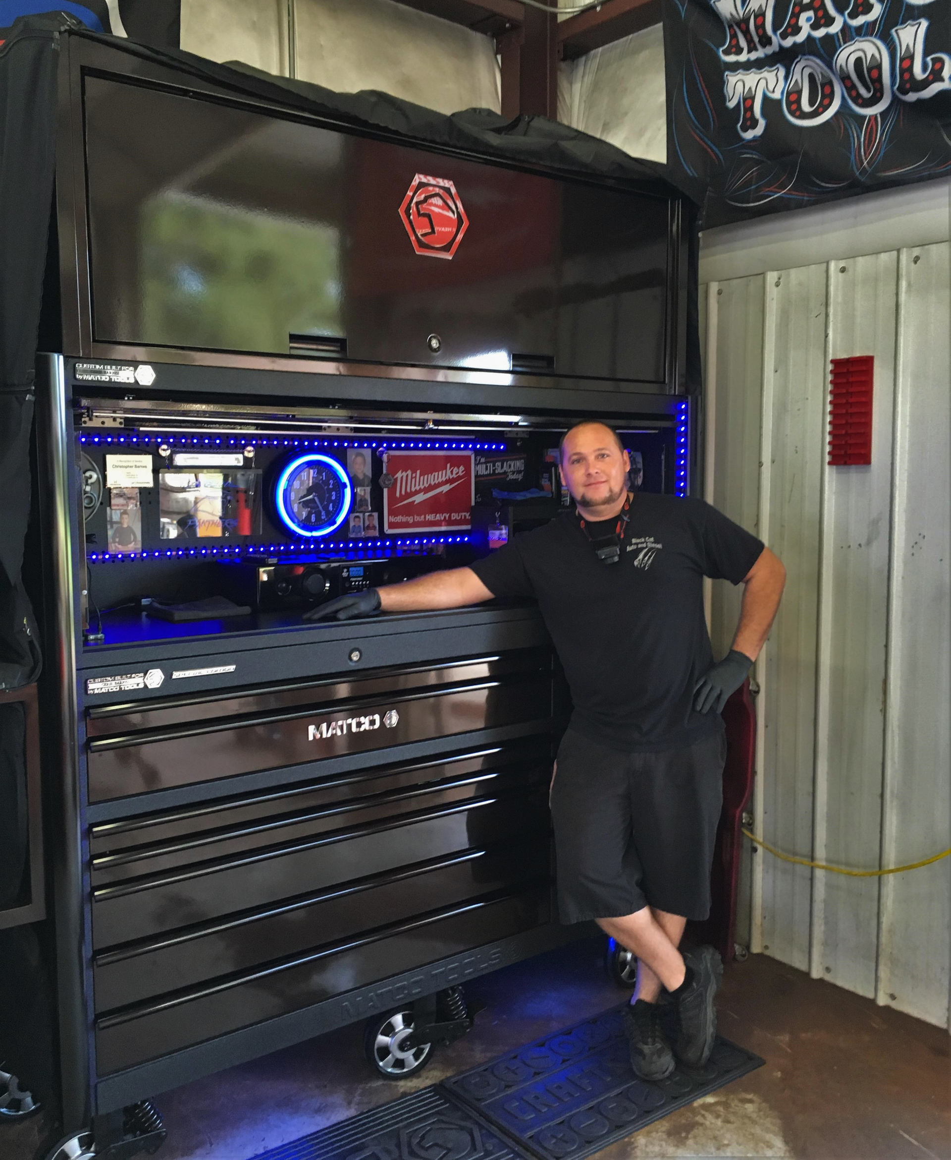 Chris Barnes of Black Cat Auto and Diesel with his custom Matco toolbox.