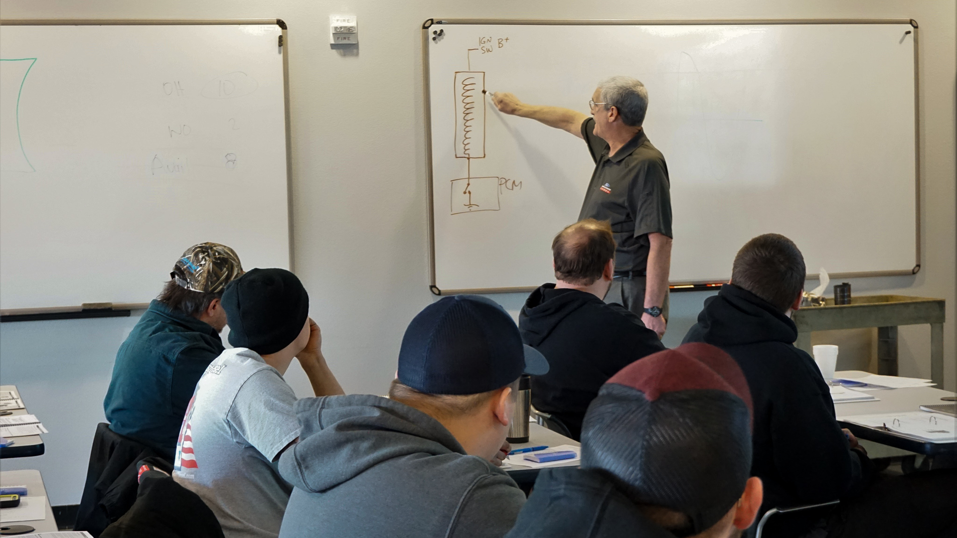 Mike Cleary teaching the classroom portion of his Ford Powerstroke Diesel Training at Diesel Forward in Windsor, Wisc.