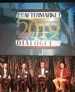 The HDAD panel discussion “The Real World View: A Global Perspective,” centered around future vehicle technologies, including automation, electrification and the increased use of data. These topics focused on the shift in service requirements for these vehicles. From left to right: Ken Davis, founder of Greentree Advisors; Roger Nielsen, president and CEO of original Daimler Trucks North America (DTNA); Dean Engelage, President of trailer manufacturer Great Dane; and session leader Chris Patterson. The HDAD panel discussion “The Real World View: A Global Perspective,” centered around future vehicle technologies, including automation, electrification and the increased use of data. These topics focused on the shift in service requirements for these vehicles. From left to right: Ken Davis, founder of Greentree Advisors; Roger Nielsen, president and CEO of original Daimler Trucks North America (DTNA); Dean Engelage, President of trailer manufacturer Great Dane; and session leader Chris Patterson.