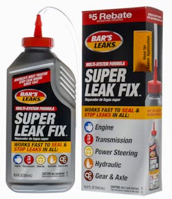 Super Leak Fix is a multi-system formula that quickly seals, stops, and prevents leaks in all engine oil, transmission, power steering, hydraulic and differential axle, and gear systems. Super Leak Fix is a multi-system formula that quickly seals, stops, and prevents leaks in all engine oil, transmission, power steering, hydraulic and differential axle, and gear systems.