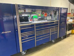 Mark Myers of Manchester, Tennessee has been an automotive technician for 24 years, and last year, he upgraded his previous toolbox to a Snap-on Epiq series box with two matching side cabinets. Mark Myers of Manchester, Tennessee has been an automotive technician for 24 years, and last year, he upgraded his previous toolbox to a Snap-on Epiq series box with two matching side cabinets.