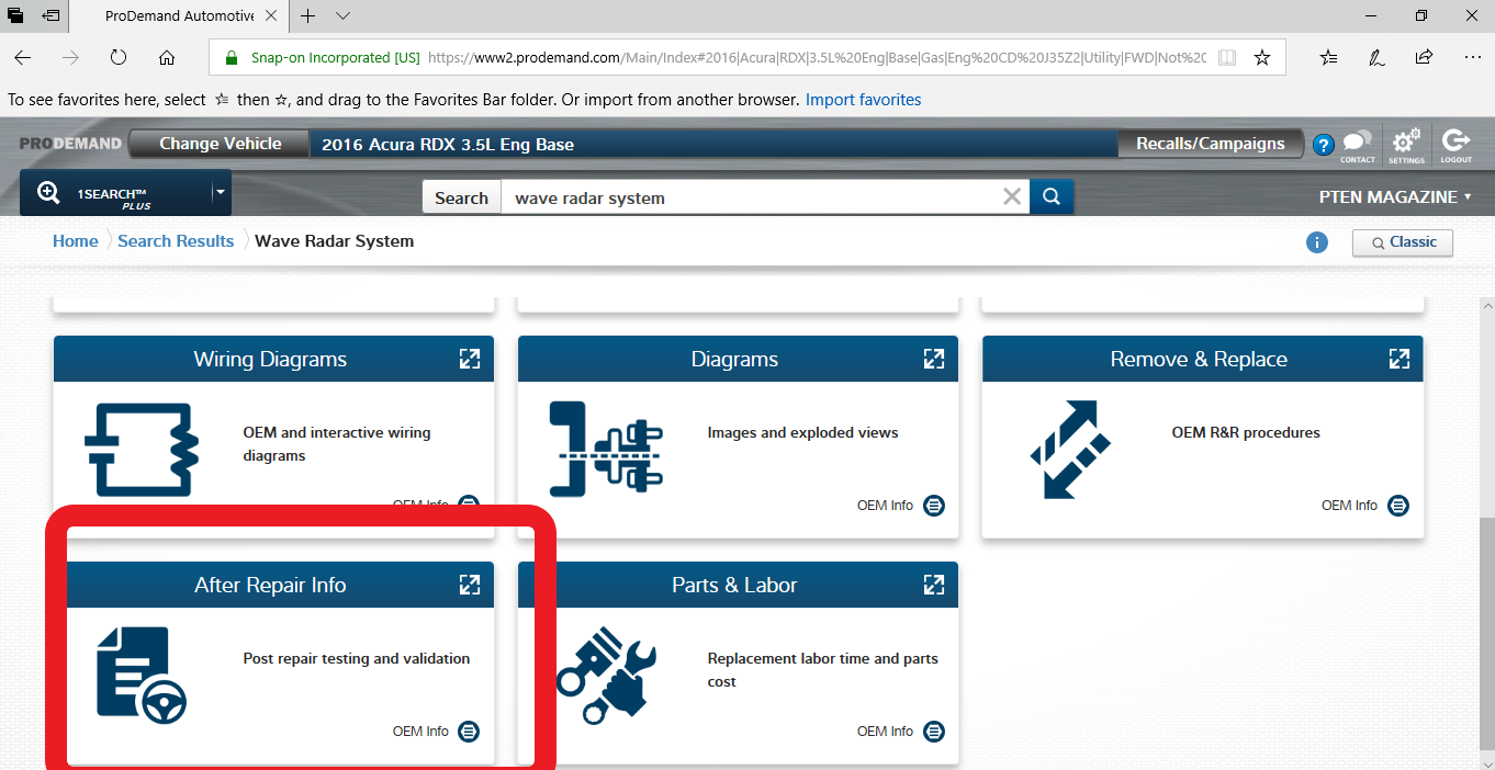 Mitchell ProDemand After Repair Information shows what is necessary to test and validate ADAS
