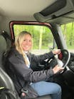 Fleet Maintenance Editor-in-chief Erica Schueller behind the wheel of an International MV Series at the Navistar Proving Grounds in New Carlisle, Indiana.