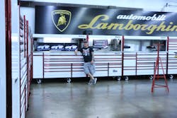 The L-shaped, 60’ long Snap-on Mr. Big Toolbox unit at Redz Auto Body in East McKeesport, Pennsylvania is made up of two lockers, four hutches and two top boxes. The L-shaped, 60’ long Snap-on Mr. Big Toolbox unit at Redz Auto Body in East McKeesport, Pennsylvania is made up of two lockers, four hutches and two top boxes.