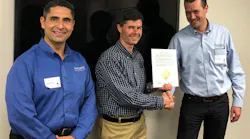 PACCAR presented Jacobs with the PACCAR 10 PPM award for 2018 during a recent visit to Jacobs Vehicle Systems’ Bloomfield, Connecticut, headquarters. Pictured left to right: César Torres Arteaga, supplier quality manager (PACCAR Engine Company), David Biron, director, quality and reliability (Jacobs), and Rob Backus, team manager supplier quality (DAF Trucks Netherlands).