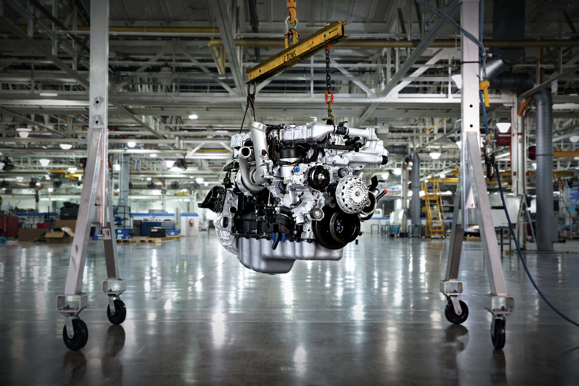 A trend in engine downsizing, which refers to a lower displacement volume, can provide fuel economy benefits because a smaller engine would inherently use less fuel. Here, the International A26 12.4L heavy duty diesel engine provides a range of 365 to 500 hp, and a maximum 1,750 ft-lblb-ft of torque.