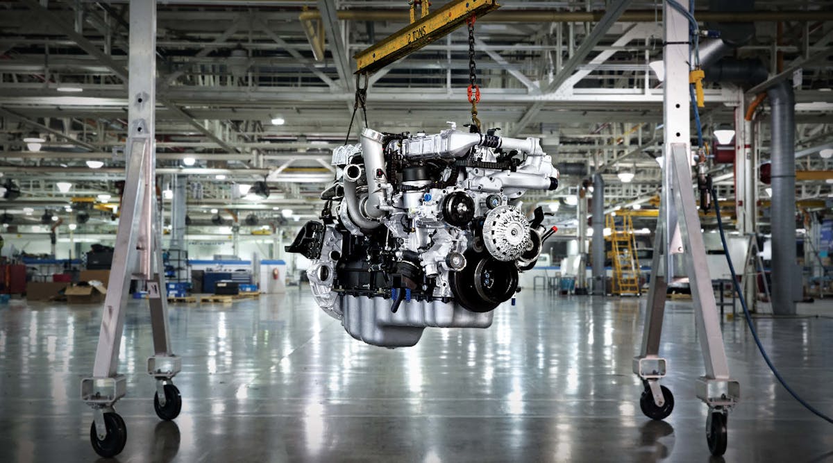 A trend in engine downsizing, which refers to a lower displacement volume, can provide fuel economy benefits because a smaller engine would inherently use less fuel. Here, the International A26 12.4L heavy duty diesel engine provides a range of 365 to 500 hp, and a maximum 1,750 ft-lblb-ft of torque.