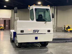 The Lonestar SV electric terminal tractor, designed with a full electric powertrain from Dana, has a gross combination weight rating (GCWR) of 80,000 or 101,000 pounds, and is offered in 4x2, 6x2, and 6x4 axle configurations. The Lonestar SV electric terminal tractor, designed with a full electric powertrain from Dana, has a gross combination weight rating (GCWR) of 80,000 or 101,000 pounds, and is offered in 4x2, 6x2, and 6x4 axle configurations.