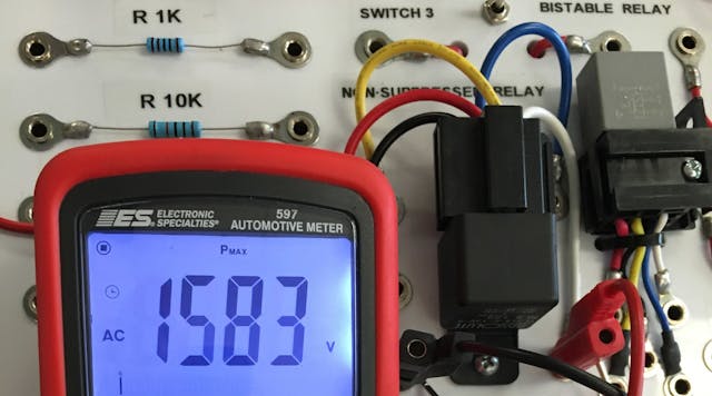 Fig. 2: In the training provided by K&amp;D Technical Innovations, there is a test that technicians can do using a multimeter with a fast-enough sample rate to capture the high voltage created when the coil in a relay is turned off.