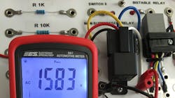 Fig. 2: In the training provided by K&D Technical Innovations, there is a test that technicians can do using a multimeter with a fast-enough sample rate to capture the high voltage created when the coil in a relay is turned off. Fig. 2: In the training provided by K&D Technical Innovations, there is a test that technicians can do using a multimeter with a fast-enough sample rate to capture the high voltage created when the coil in a relay is turned off.