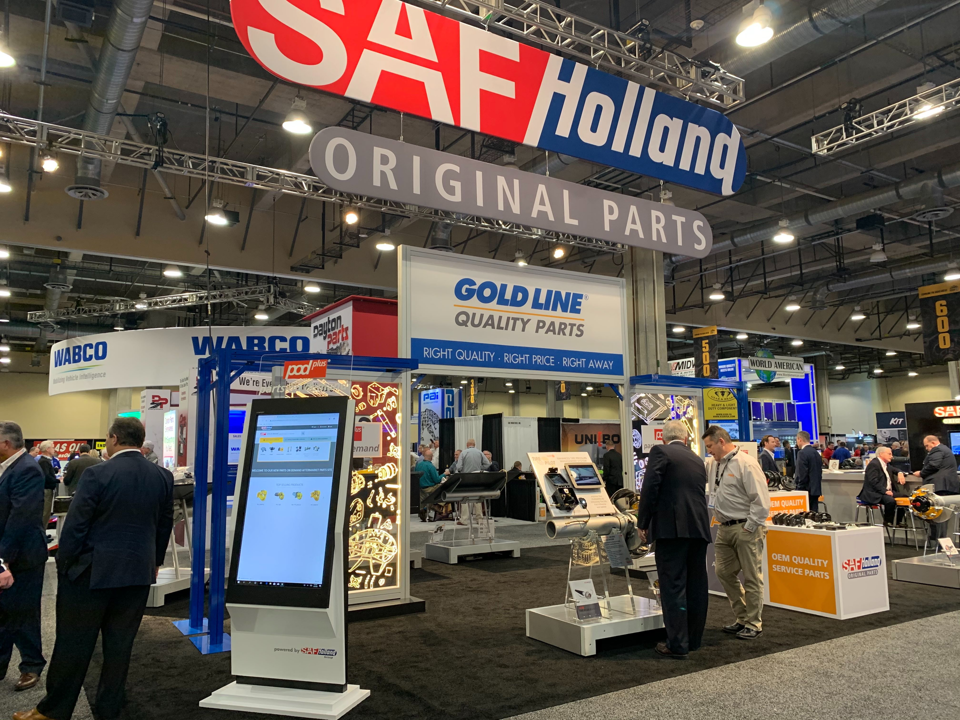 SAF-Holland announced the launch of its POD Plus electronic parts catalog, shown on a large demonstration screen in the company's booth at Heavy Duty Aftermarket Week.