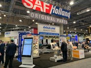 SAF-Holland announced the launch of its POD Plus electronic parts catalog, shown on a large demonstration screen in the company&apos;s booth at Heavy Duty Aftermarket Week.