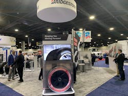 The Bridgestone airless concept commercial truck tire was on display at the Technology & Maintenance Council's Spring Meeting and Expo. The Bridgestone airless concept commercial truck tire was on display at the Technology & Maintenance Council's Spring Meeting and Expo.