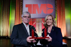 Krista Toenjes of Cummins (right) accepts the 2019 Jim Winsor Technical Achievement award from award committee chair, Jim Park, at last year's TMC awards luncheon. The 2020 Jim Winsor award will be presented at TMC on February 26.
