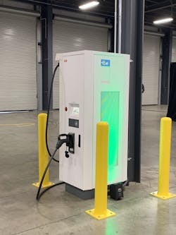 TEC Fontana chose to dedicate two bays where electric truck service will be completed. Installed in near these bays are two ABB Terra 50 kW charging stations (one pictured here), which can charge the truck in less than 90 minutes.