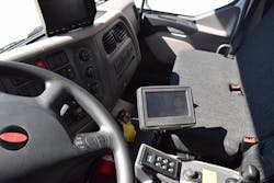 The integrated HMI (human-machine interface) display allows the driver to enter route data into the DEEM software; the software analyzes this data with vehicle status to automatically initiate a switch from electric to diesel power after the battery is depleted. The integrated HMI (human-machine interface) display allows the driver to enter route data into the DEEM software; the software analyzes this data with vehicle status to automatically initiate a switch from electric to diesel power after the battery is depleted.