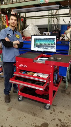 Rick Urso, technician for over 15 years, purchased a tool cart a year ago and has since been modifying it to fit his needs. Rick Urso, technician for over 15 years, purchased a tool cart a year ago and has since been modifying it to fit his needs.