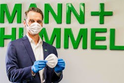 Mann+Hummel’ Chief Technology/Digital Officer Charles Vaillant sporting the new face mask design, produced in the company’s Fayetteville, North Carolina, facility. Mann+Hummel’ Chief Technology/Digital Officer Charles Vaillant sporting the new face mask design, produced in the company’s Fayetteville, North Carolina, facility.