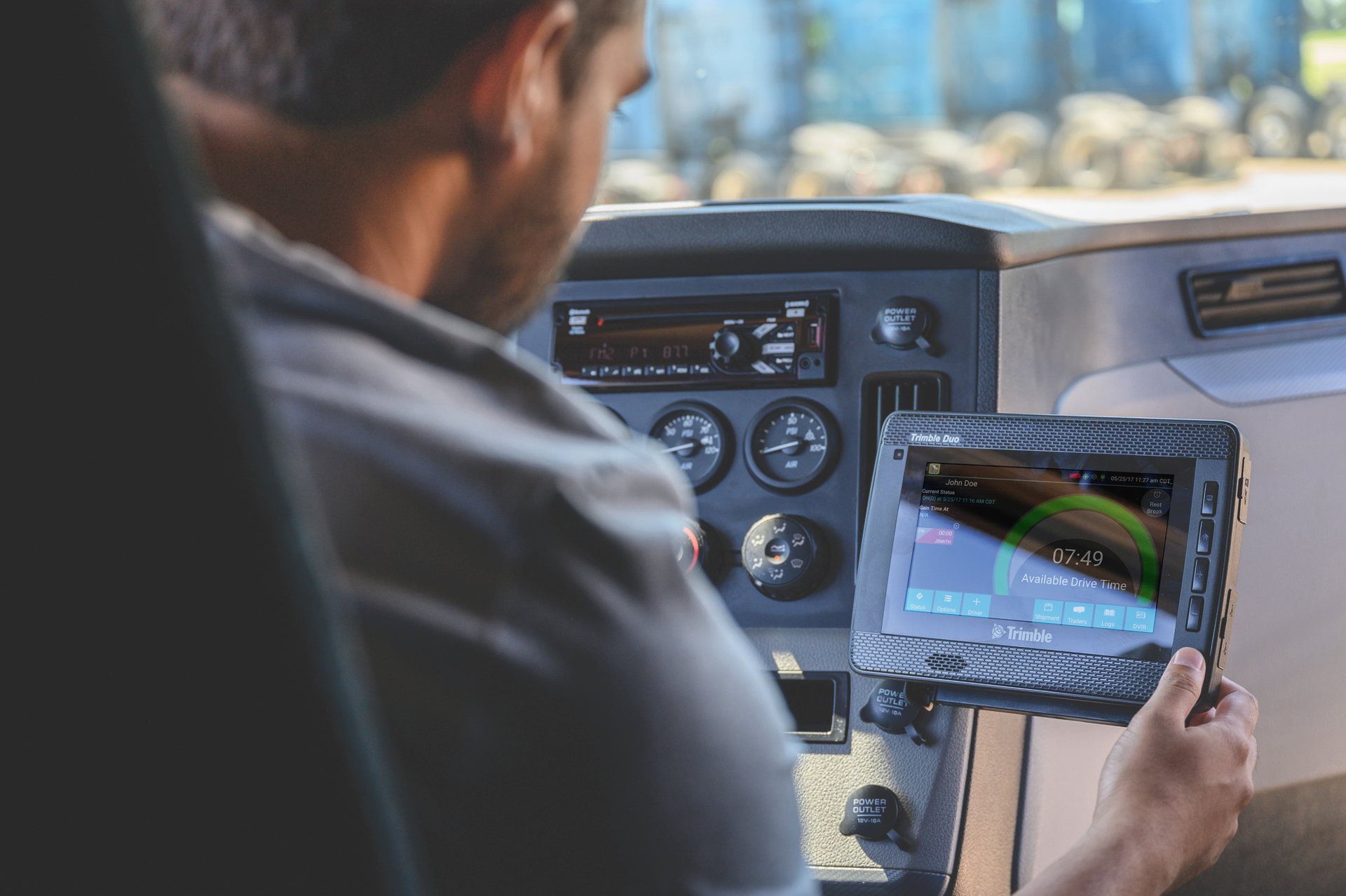 Trimble Transportation's Duo device eliminates the need for a separate display and in-vehicle gateway. Trimble Duo is one of the company's numerous registered ELD solutions.
