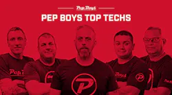 Pep Boys celebrated Automotive Service Professionals Week by announcing the winners of the company’s technician of the year award, the Top Techs. Pictured from left to right: Bryan Lamparter, a master technician in Charlotte, North Carolina; William Bowles, a master technician in Fort Worth, Texas; Jason Kirby, an area diagnostic specialist in Orlando, Florida; Ernesto Delaisla, a master technician in Clovis, California; and Amir Pagán, a technician in Humacao, Puerto Rico.