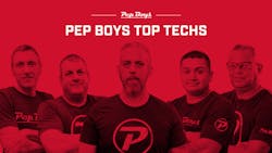 Pep Boys celebrated Automotive Service Professionals Week by announcing the winners of the company’s technician of the year award, the Top Techs. Pictured from left to right: Bryan Lamparter, a master technician in Charlotte, North Carolina; William Bowles, a master technician in Fort Worth, Texas; Jason Kirby, an area diagnostic specialist in Orlando, Florida; Ernesto Delaisla, a master technician in Clovis, California; and Amir Pagán, a technician in Humacao, Puerto Rico. Pep Boys celebrated Automotive Service Professionals Week by announcing the winners of the company’s technician of the year award, the Top Techs. Pictured from left to right: Bryan Lamparter, a master technician in Charlotte, North Carolina; William Bowles, a master technician in Fort Worth, Texas; Jason Kirby, an area diagnostic specialist in Orlando, Florida; Ernesto Delaisla, a master technician in Clovis, California; and Amir Pagán, a technician in Humacao, Puerto Rico.