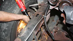 An extended reach cut-off tool, such as AIRCAT's 6275-A, is ideal for cutting material, axles, and anything bent with a better reach.