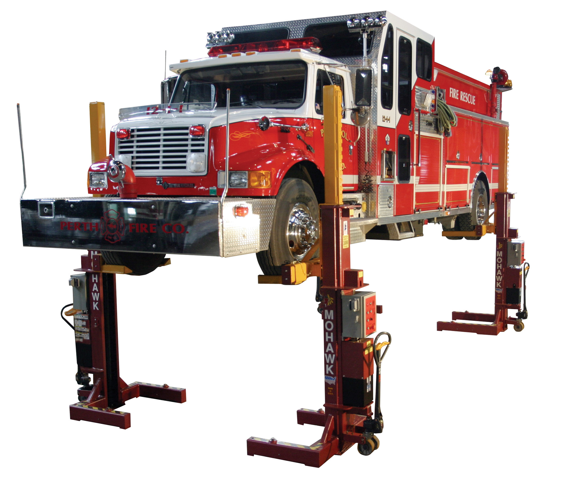 Several lift manufacturers offer longer forks to accommodate dual rear tires.