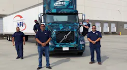 The Volvo VNR Electric trucks will be based at an NFI facility in Southern California that serves as a central distribution center for the region. From left to right: Robert Estrella (driver), Chibuike Nwadigo (driver), Hector Banuelos (fleet manager), Jeffrey Howard (driver), and Elvis Alvarado (driver).