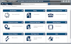 This Mitchell 1 1Search Plus card for a 2012 Freightliner Cascadia provides technicians a menu of different areas of diagnosis and repair for efficient navigation. This Mitchell 1 1Search Plus card for a 2012 Freightliner Cascadia provides technicians a menu of different areas of diagnosis and repair for efficient navigation.