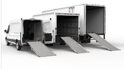 Link Manufacturing has developed a wide variety of lightweight, low-profile aluminum ramps that vertically mount just inside the rear or side doors of commercial vans and box trucks, protecting them from the elements.