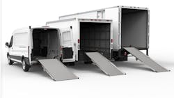 Link Manufacturing has developed a wide variety of lightweight, low-profile aluminum ramps that vertically mount just inside the rear or side doors of commercial vans and box trucks, protecting them from the elements. Link Manufacturing has developed a wide variety of lightweight, low-profile aluminum ramps that vertically mount just inside the rear or side doors of commercial vans and box trucks, protecting them from the elements.