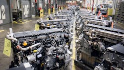 Detroit Diesel DD13 engines await shipping from the factory in Detroit, Mich. Detroit Diesel DD13 engines await shipping from the factory in Detroit, Mich.