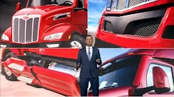Jason Skoog, Peterbilt general manager and Paccar vice president, unveils the redesigned Model 579 during a live YouTube broadcast.