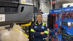 Brianna Luckman, heavy duty technician at the Walmart fleet maintenance shop in Bentonville, Arkansas, works on trucks performing preventive maintenance and follow-up repairs, as well as trailers, doing major repairs such as full front grid replacements.