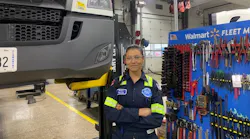 Brianna Luckman, heavy duty technician at the Walmart fleet maintenance shop in Bentonville, Arkansas, works on trucks performing preventive maintenance and follow-up repairs, as well as trailers, doing major repairs such as full front grid replacements.