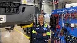 Brianna Luckman, heavy duty technician at the Walmart fleet maintenance shop in Bentonville, Arkansas, works on trucks performing preventive maintenance and follow-up repairs, as well as trailers, doing major repairs such as full front grid replacements.