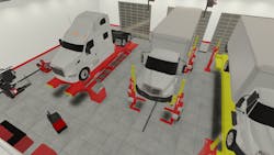 Shop design software allows users to design separate bays, show lifts and vehicles in the bays, identify vehicles&apos; turning radius, and even add workbenches, tire changers, wheel balancers, aligners, and brake lathes in the facility.