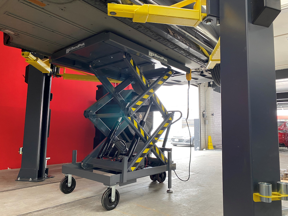 Smaller, specialized lifts can help technicians safely and efficiently remove heavy battery packs and other modular EV components. Smaller, specialized lifts can help technicians safely and efficiently remove heavy battery packs and other modular EV components.